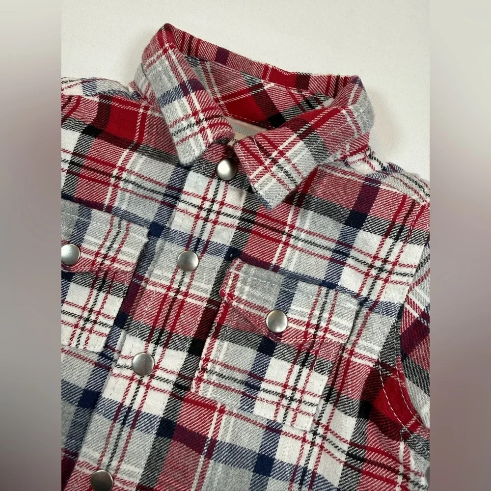 GYMBOREE Baby‎ Boys’ Red Fleece Lined Plaid Dalmatian Patch Flannel Shirt 0-3M